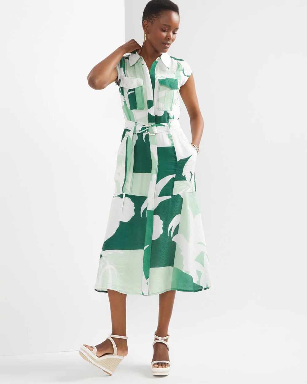 Green utility shirt dress top